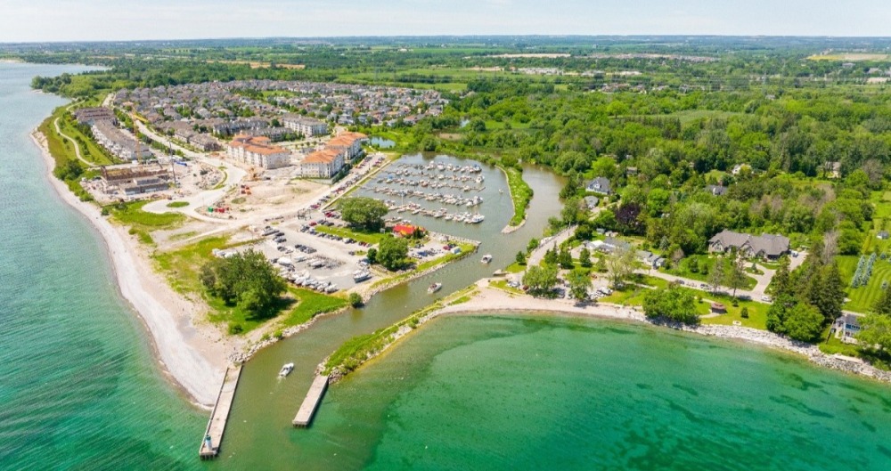 Aerial view of Bond Head Parkette waterfront