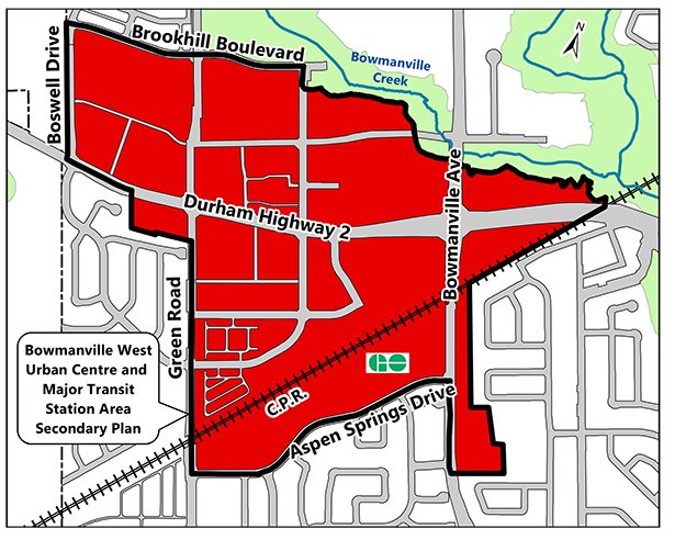 Map showing Bowmanville West Urban Centre Study Area