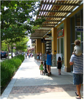 People walking on sidewalk near shopping