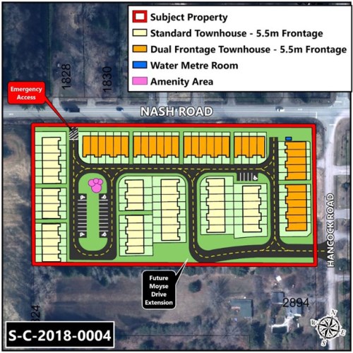 The properties are located on at the south-west corner of Nash Road and Hancock Road, east of Courtice Road. 