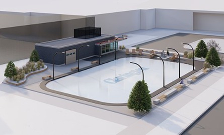 Rendering of the new refrigerated outdoor skating rink at Diane Hamre Recreation Complex