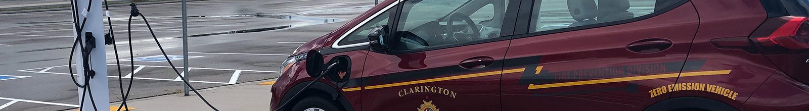 A fleet vehicle charging at one of Clarington's EV charging stations