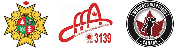 Clarington Emergency and Fire Services, Clarington Fire Fighters’ Association, and Wounded Warriors Canada logos