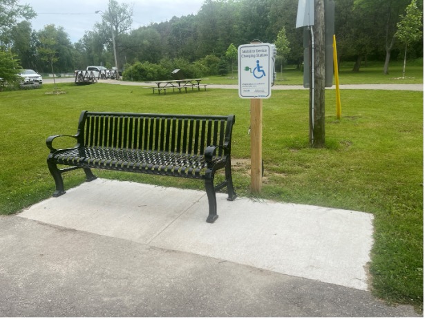 Mobility device charging station in Orono Park