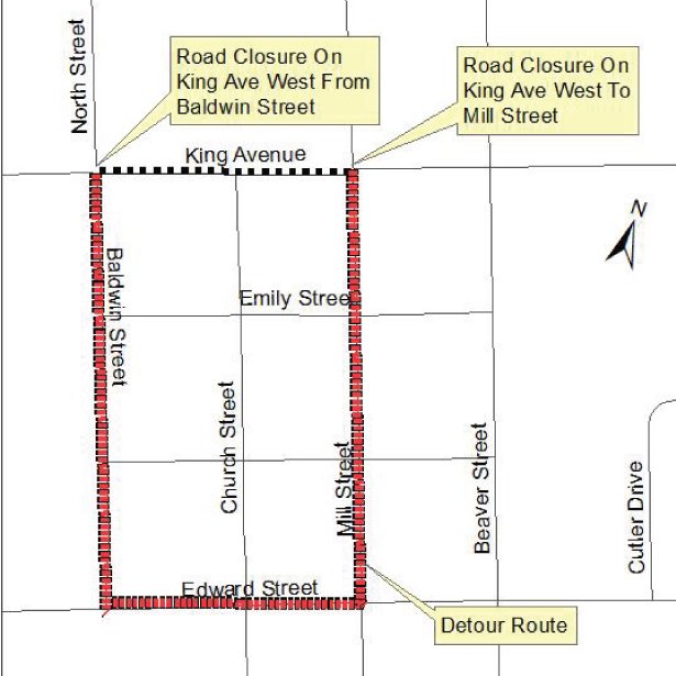 Map of King Avenue West road closure