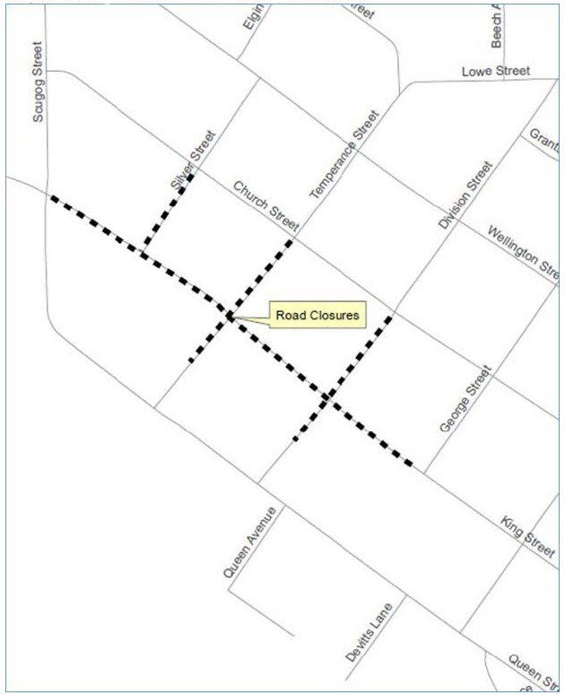 Map showing key road closures