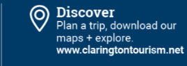 Text: Discover: Plan a trip, download our maps and explore www.claringtontourism.net
