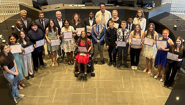 Mayor Adrian Foster, Clarington Members of Council, MP Erin O'Toole and students