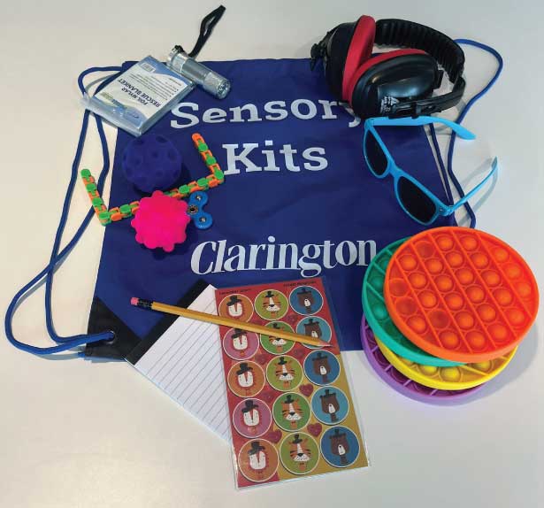 : The kits contain items that can help regulate sensory input, such as noise-cancelling headphones, sunglasses for light, scented stickers for odour, fidget spinners and poppers for tactile relief, and, to prompt and aid communication, Picture Exchange Communication cards (PECS) and notebooks.