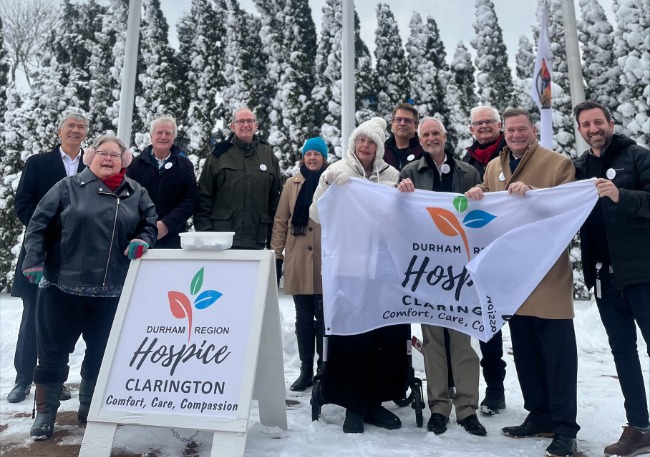 Clarington proclaimed Sunday, January 29, Durham Region Hospice-Clarington Awareness Day. Mayor Adrian Foster, Councillors, Durham MPP Todd McCarthy and Durham Region Hospice board members raised the flag supporting a much-needed residential hospice in Clarington.