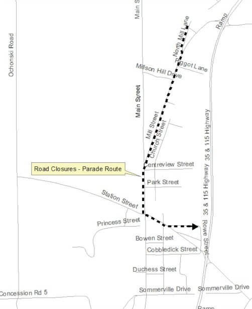 Map of Orono Santa Claus Parade Road Closure