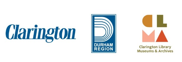 Clarington logo, Region of Durham Logo, Clarington Library, Museums and Archives logo