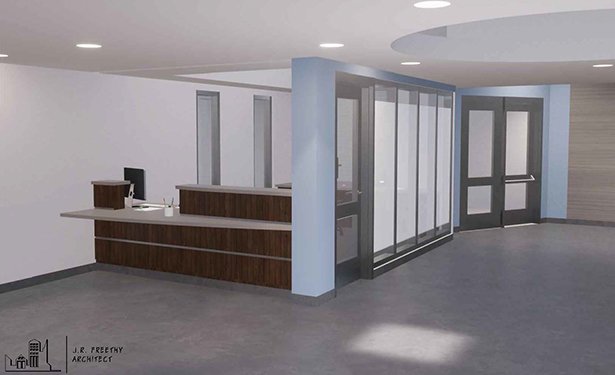 A rendering of the new Fitness Staff Desk