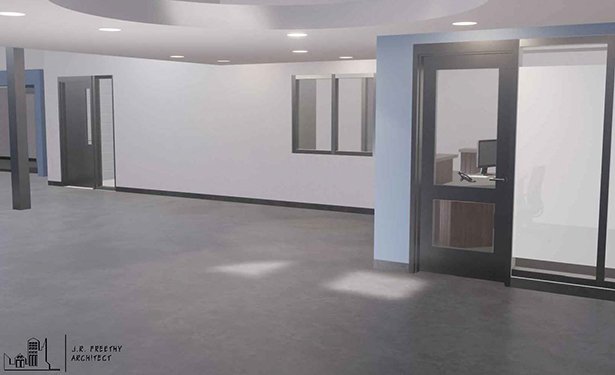 A rendering of the new fitness floor space gained by renovating the fitness offices.