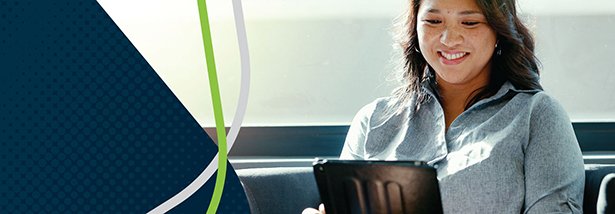Citizen Satisfaction Survey Banner - image of a woman using a tablet