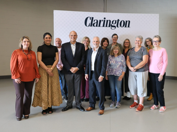 Participants of the Indian Classical Folk Dance class are joined with Mayor Adrian Foster, Council Members, staff  and Jamil Jivani, MP for Bowmanville–Oshawa North to celebrate the new Cultural Connections programming for older adults.