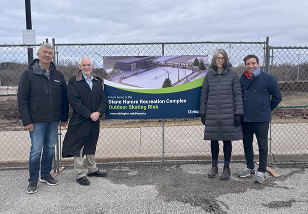 Clarington Mayor Adrian Foster and Members of Council at the site of the new outdoor skating rink.
