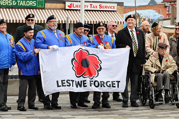 Members of Royal Canadian Legion Branch 178 gather in Veterans' Square as we prepare to raise the Poppy Flag.
