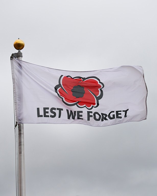 The Poppy Flag flying in Veterans’ Square marks the official launch of the Royal Canadian Legion’s annual Poppy Campaign in support of local veterans.