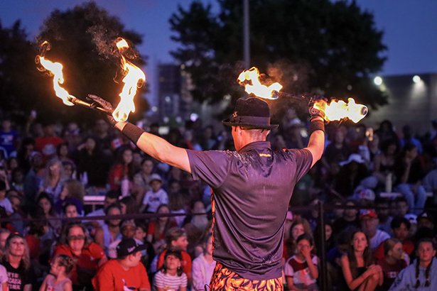 Brant the Fire Guy performs on the main stage