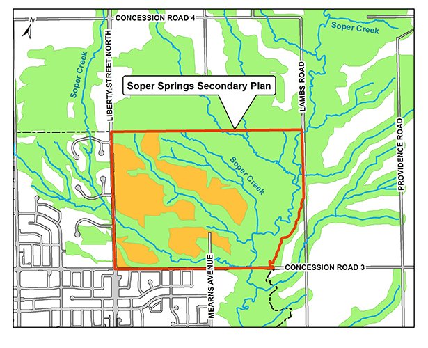 Map showing the secondary plan area