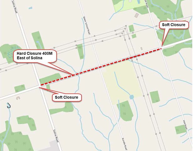 A map showing the road closure.