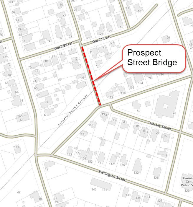 Map of the area of Prospect street affected.