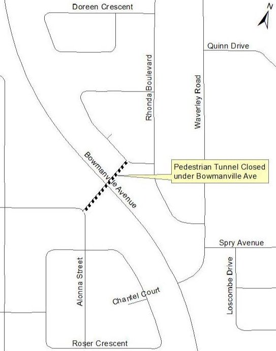 Map showing the Alonna Street tunnel closure