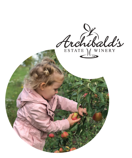 Little girl picking apples. Archibalds logo.