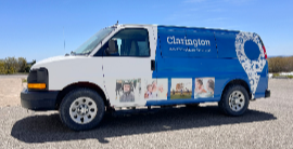 Blue and white Clarington Community Services van