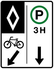Dedicated bike lane signage with on-street parking