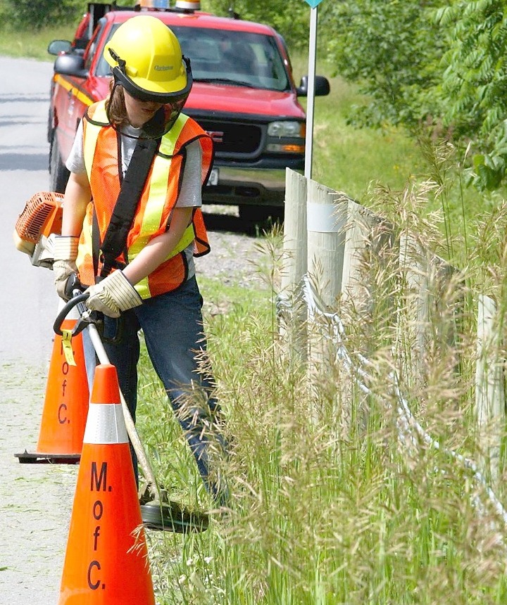 Clarington employee cutting weeds