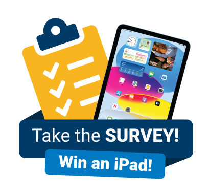Take the survey, win and iPad graphic.