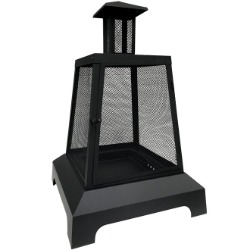Approved metal fireplace fully enclosed on all sides with chimney