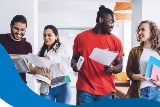 Contemporary diverse students with papers