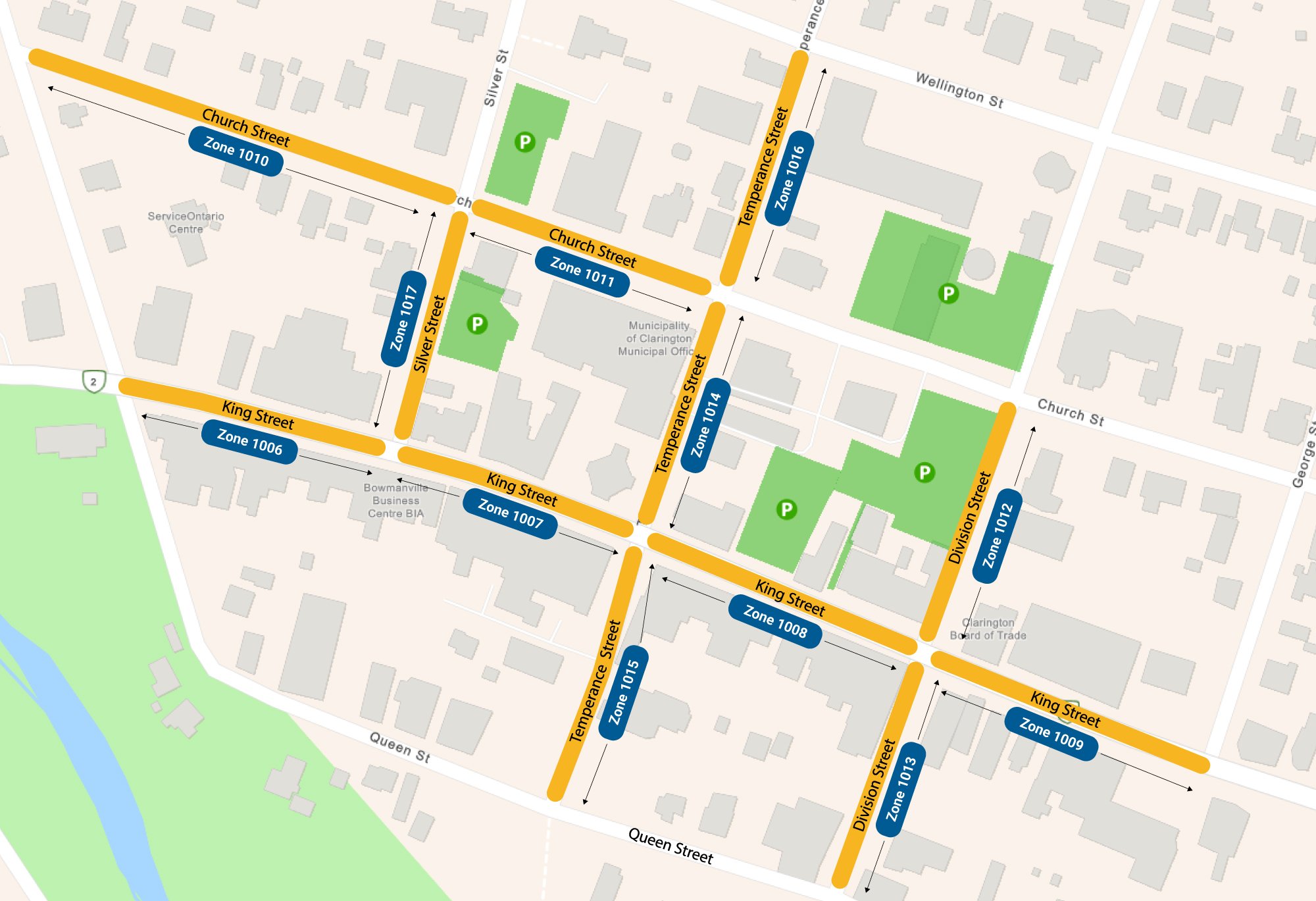 Map showing location of parking zones