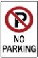 Image of a 'No Stopping' sign. A P in circle with a line through it and the words 'no parking' underneath.