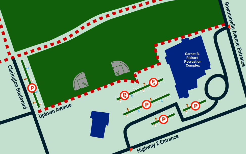 Map showing locations of where visitors can park