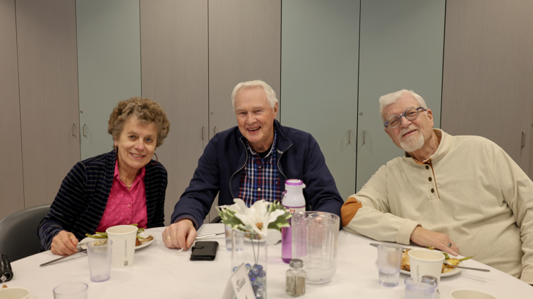 Three Clarington seniors at a luncheon in the 55+ Active Adults Centre.