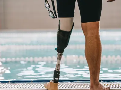 Disabled man at the pool.