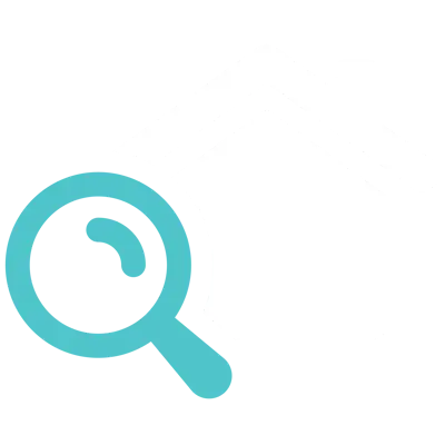 A home with a magnifying glass.