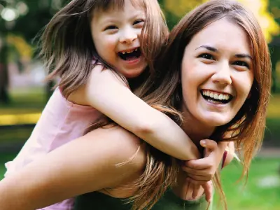 Mom and disabled child.