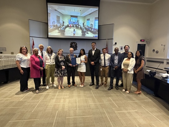 Mayor Foster, Members of Council, Municipal Staff, Members of Clarington’s Diversity Advisory Committee and Diversity Leadership Bursary recipient Arthika Eugene Raj.