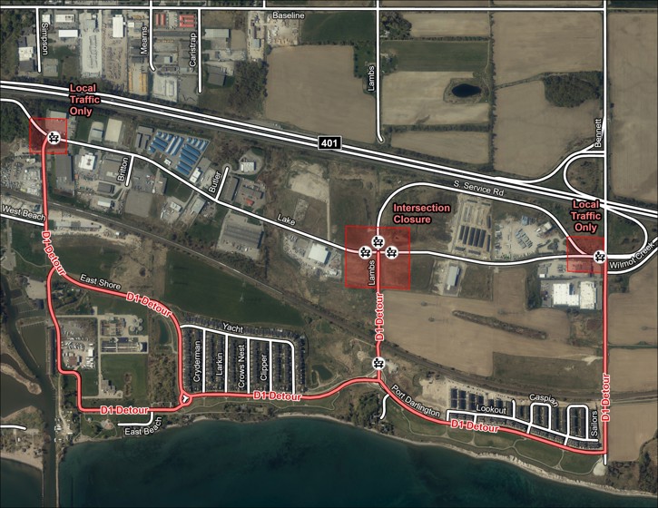Map showing key road closures.