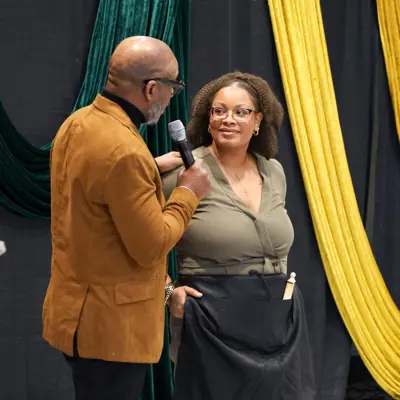 MC James Morgan and Live Painter & Artist Leequette (Lala) Santiago from Santiago Studios.