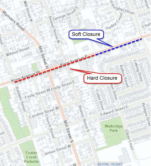 Map showing key road closures