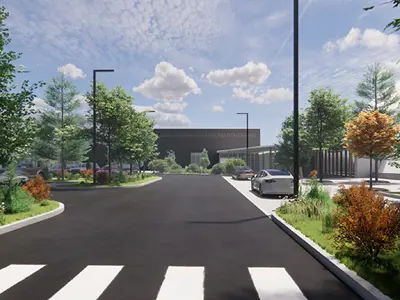 Future Site of the South Bowmanville Recreation Centre sign with Bowmanville Indoor Soccer in the background