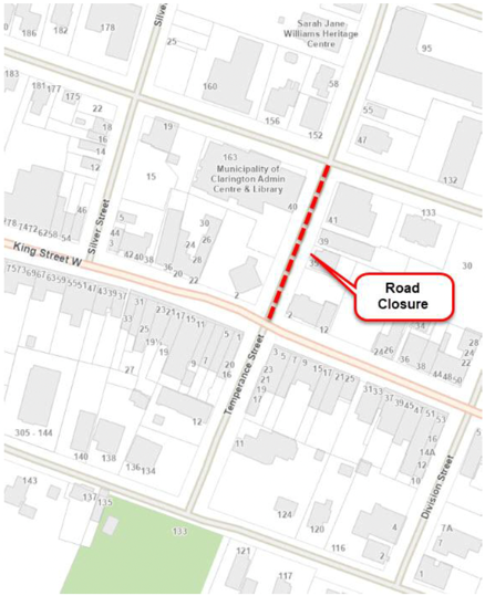 Map showing key road closure.