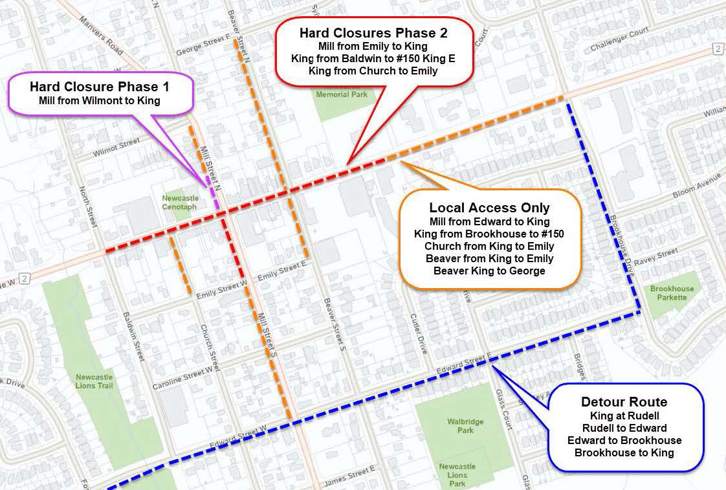 Map showing key road closures.