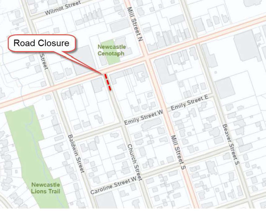 Map showing key road closure.
